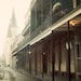 French Quarter in Spring Fog, New Orleans Photography, Urban Wall Art, Green, Muted Neutral, City Street, Rain - All Quiet in the Quarter