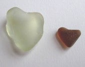 Yellow Green and Amber Pair of Sea Glass Hearts by Lake Erie Beach Glass LEbg