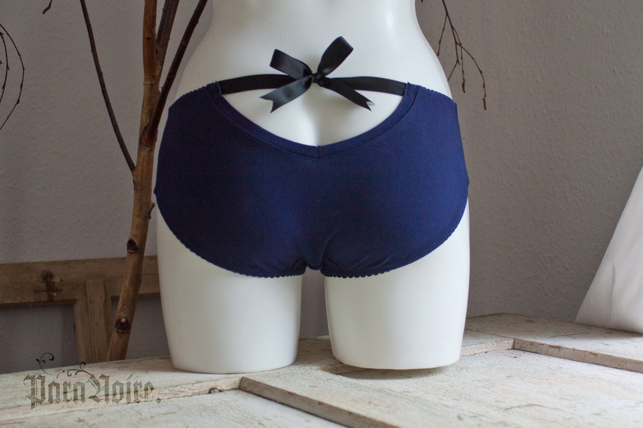 one of a kind - Peek-a-Boo Panty - navy blue upcycled cotton jersey panties with cute cutout in the back - size 90 (small)