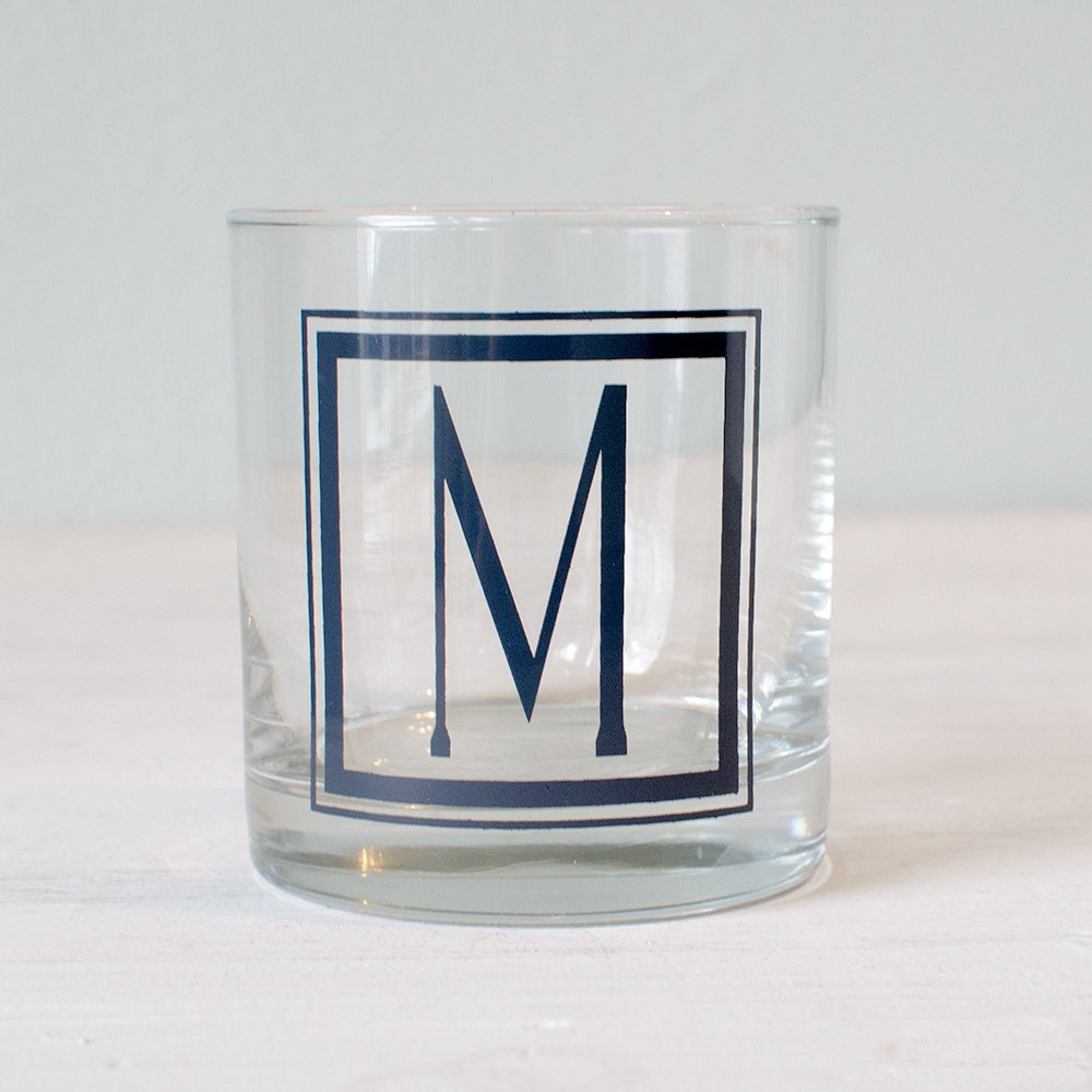 Monogram rocks glass, single inital screen printed old fashioned