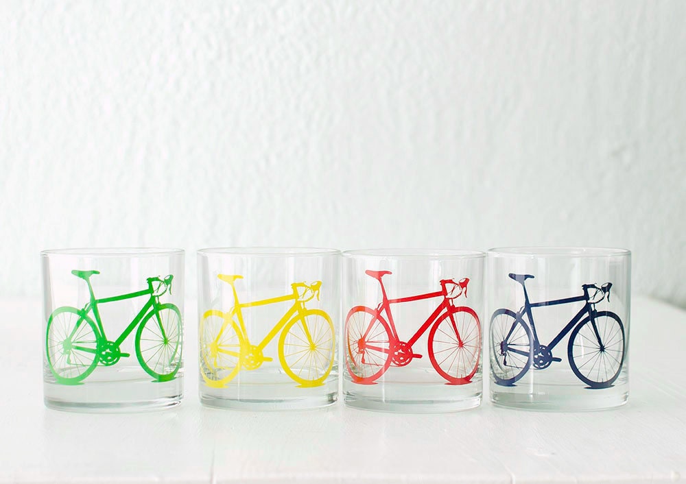 ROCKS BIKE PARTY - screen printed bicycle old fashioned glasses, set of 4