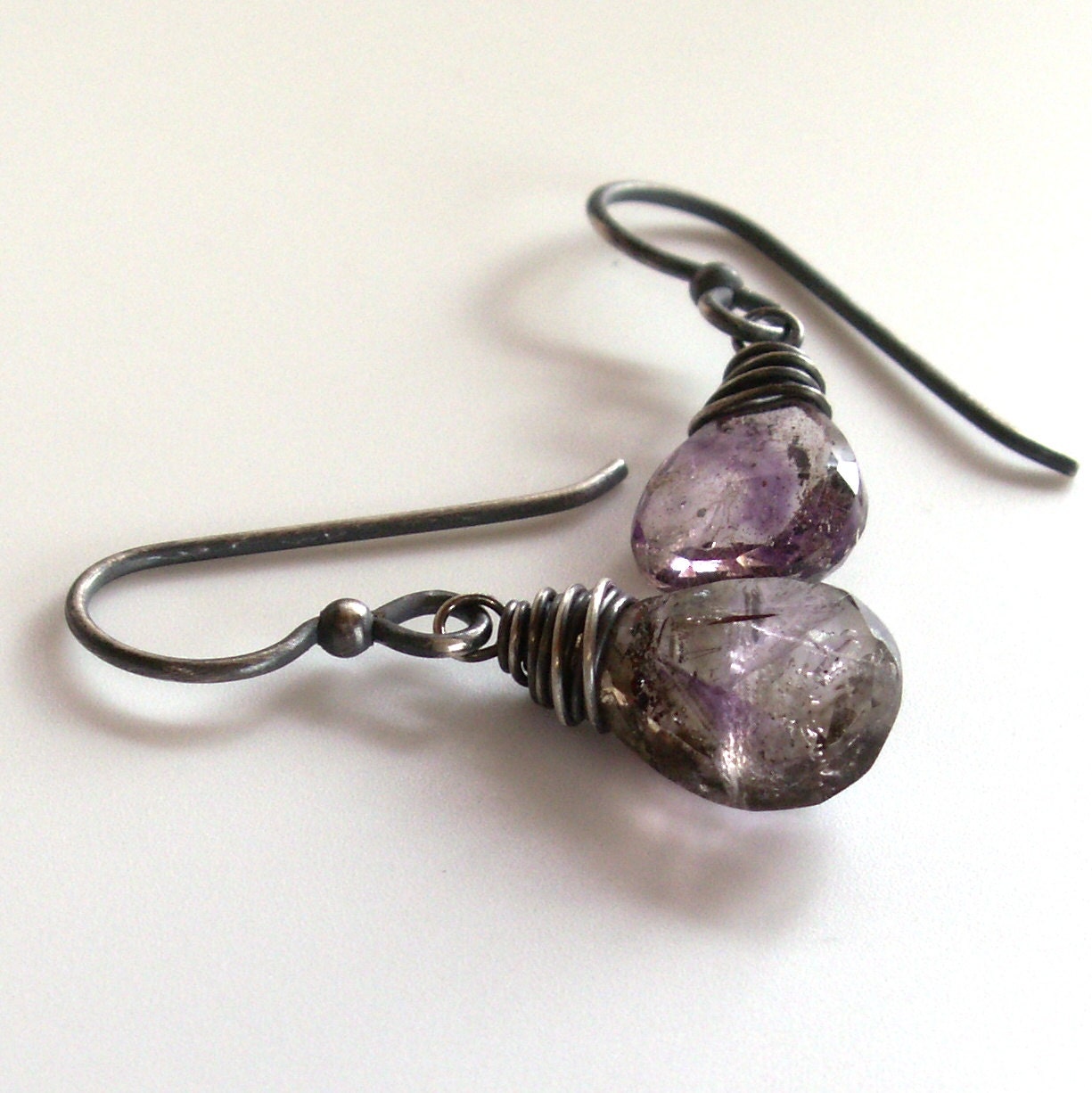 Moss Amethyst Earrings . Gemstone Drop . Sterling Silver