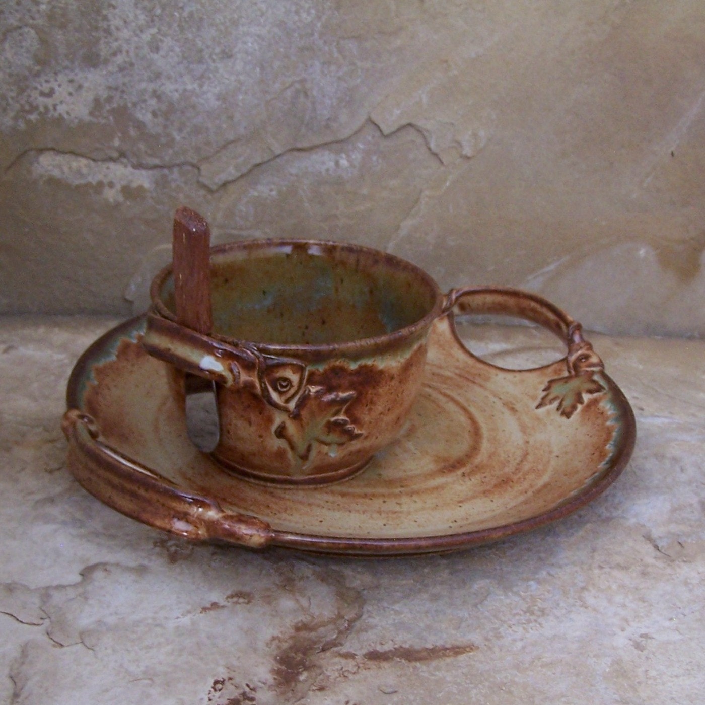 Rust and Copper Patina Green Handmade Stoneware Ceramic Pottery Hors doeuvre Set