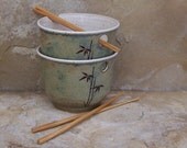 Desert Moss Green Stoneware Ceramic Pottery Noodle Bowl Set - Bamboo