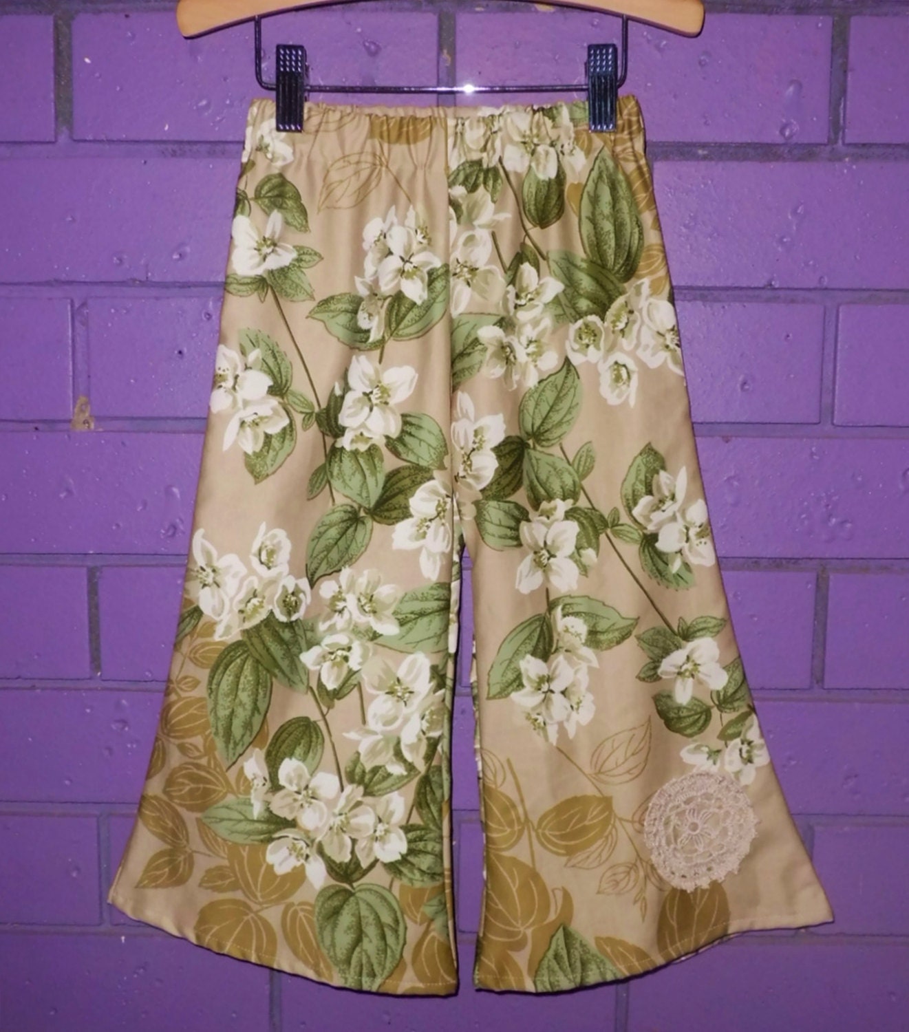 Girls  Vintage Nature Floral Flared Pants size 3