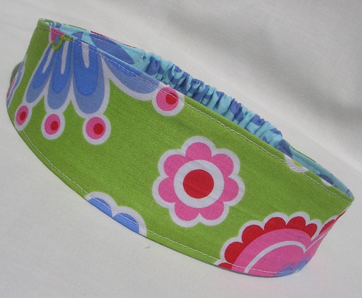 Reversible Fabric Headband Bouquet Flowers green, pink revesible hairband women hair band, girl headband