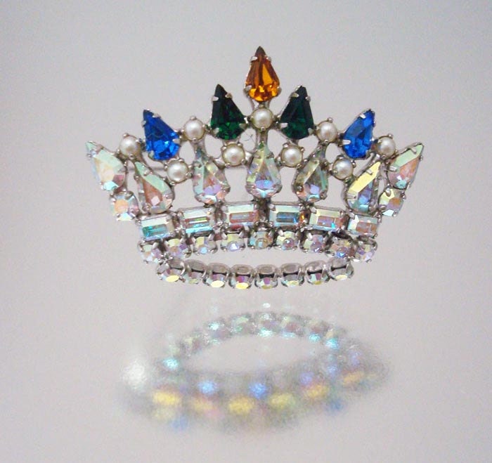 B. David Rhinestone Crown Pin Vintage Jewelry