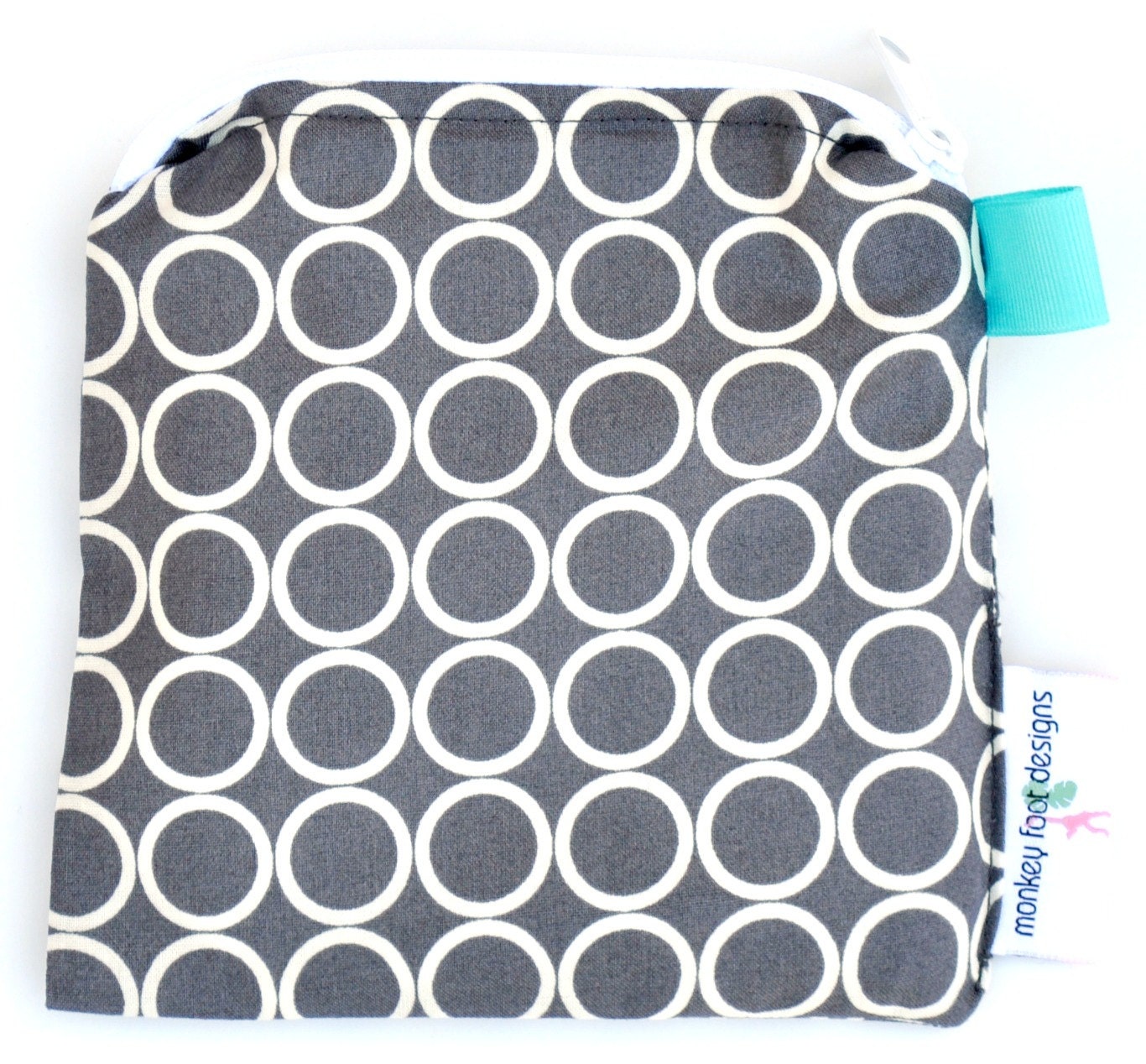 X Small 6.5 x 6.5 Wet bag / Reusable Snack Bag / Toys / Kaufman Pewter Mod Circles Fabric / SEALED SEAMS