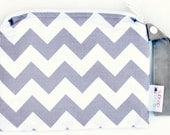 Small 9 x 7 Wet bag / Snack / Swim / Diapers / Riley Blake Gray Chevron and Gray Strap / SEALED SEAMS and Snap Strap
