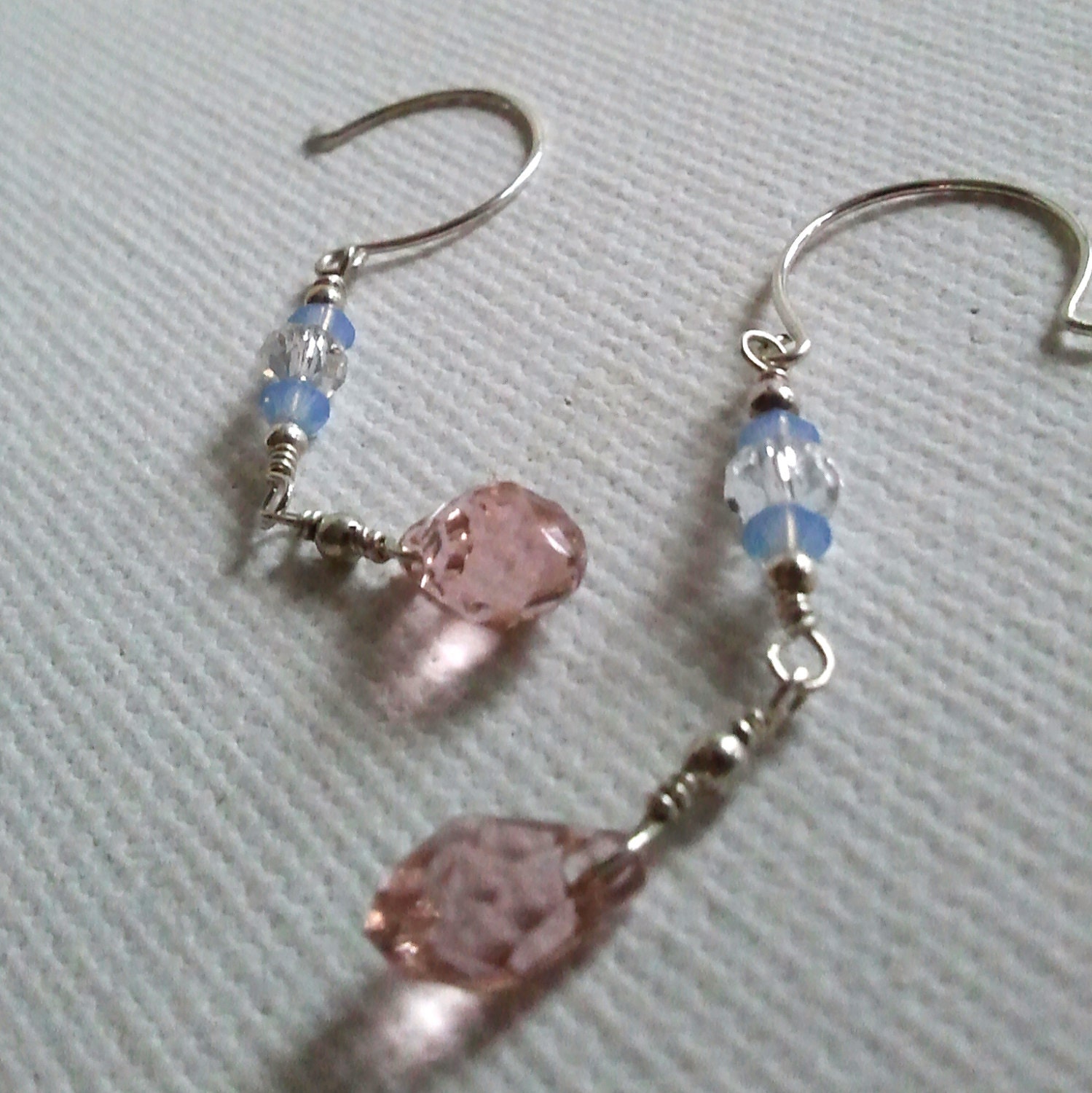AstralArts- Pink Drops with Silver and Baby Blue Earrings