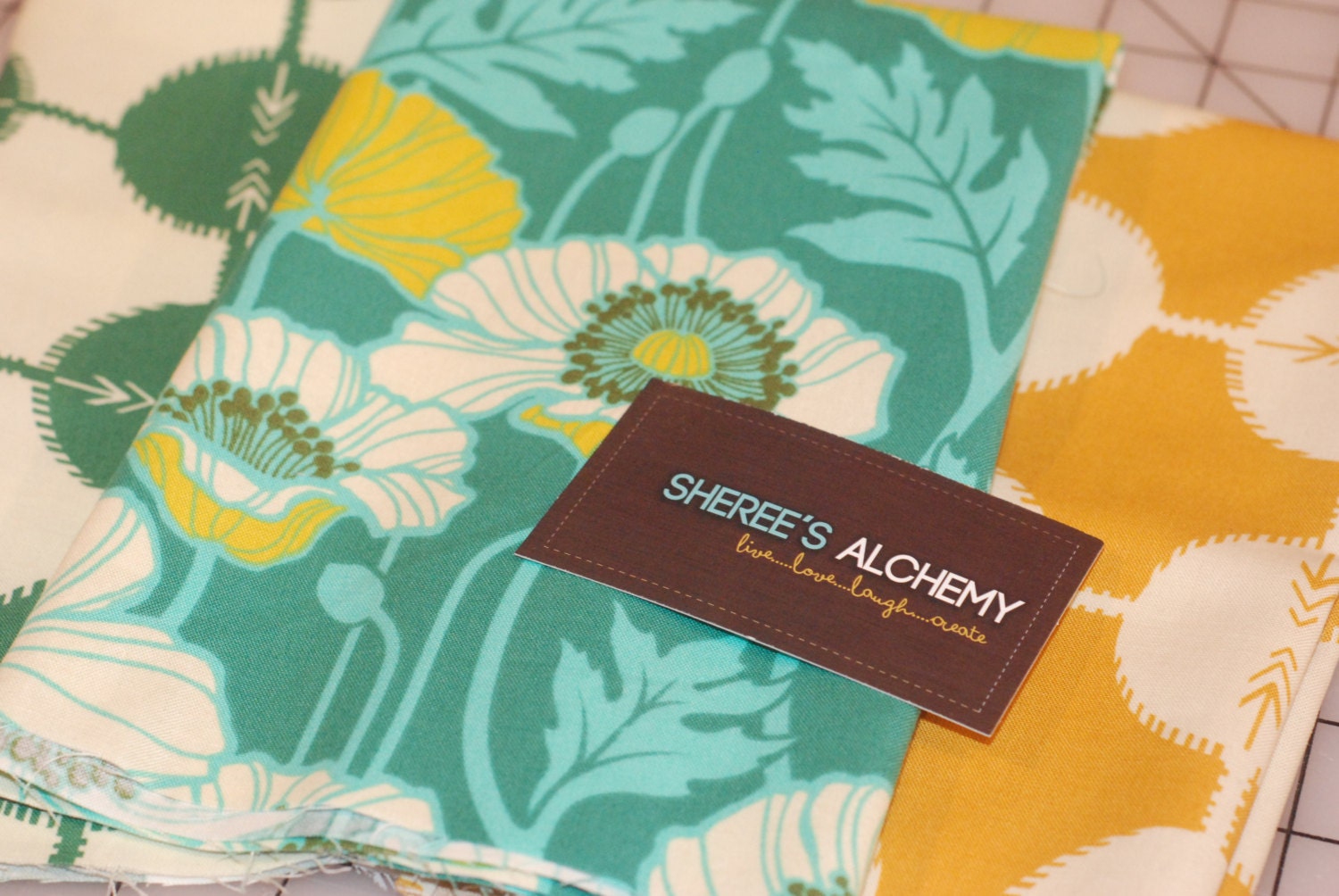Floral Geometric and Dot Modern Cotton Fat Quarter FQ Bundle 3 prints Turquoise Yellow Quilting Sewing Notting Hill and Field Study