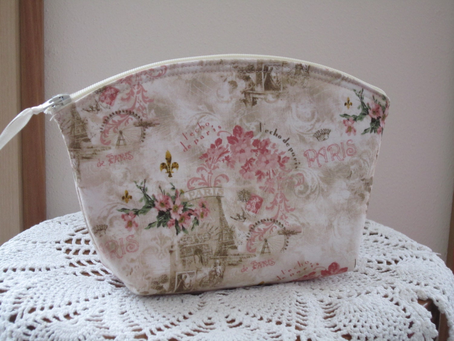 Shabby Medium Cosmetic Bag Clutch Purse Bridesmaid Party Gift Wedding Paris
