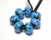 Handmade Lampwork Glass Beads in Sky Blue and Periwinkle Splash on Black set of 7 - Got the Blues