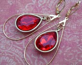 Moroccan Sunset: siam orange-red bright gold teardrop hoop chandelier earrings
