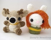 Brother and Sister - Fairy Tale Deer and Moon Bun - Amigurumi Deer and Bunny Rabbit Doll