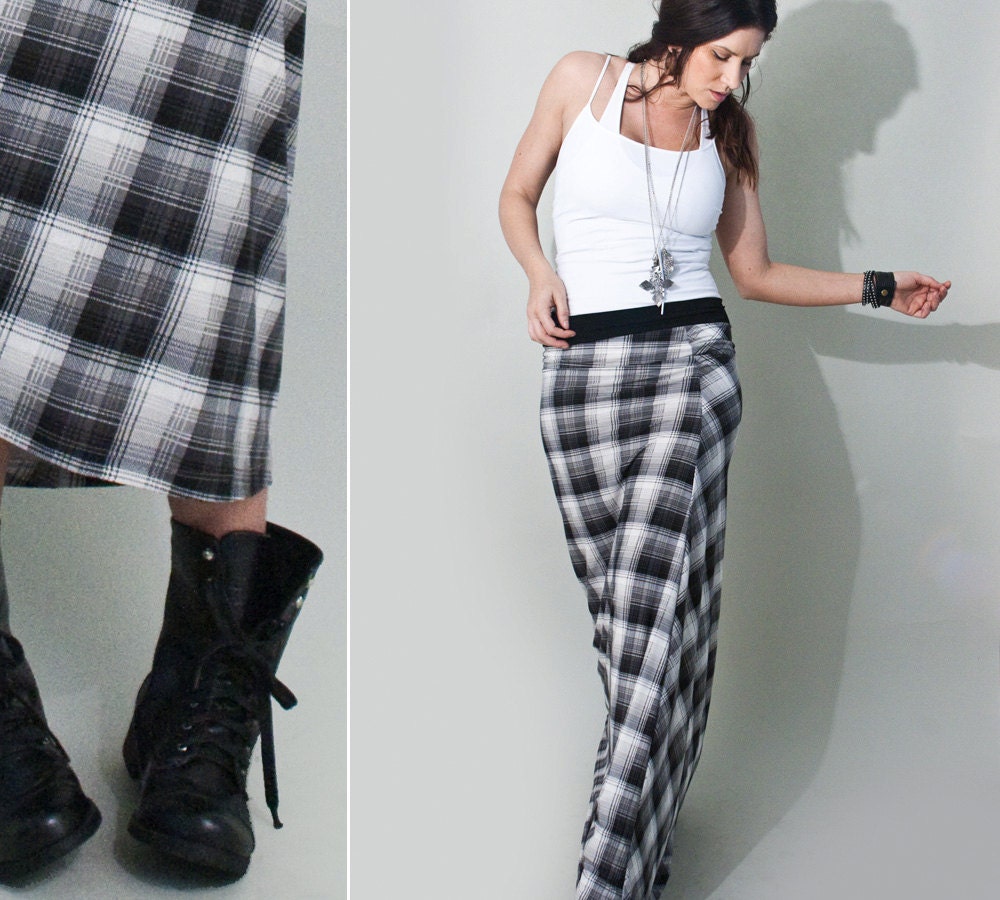 Skirt Maxi, Plaid Print Grunge, Made to Order xs small medium large xl, handmade USA