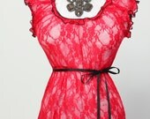 Size X-Large Red Lace Blouse - Fits Bust Measurement of 52 to 61 inches