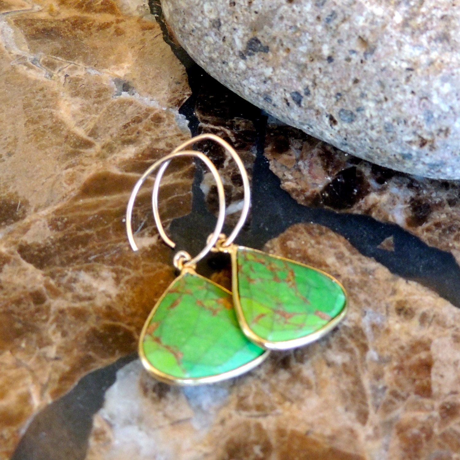 Green Turquoise and Gold Teardrop Earrings are Ready to Ship for Mother's Day