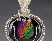 Dichroic Glass and Sterling Silver Wire Wrapped Pendant