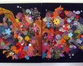 Pair of Original Collage on Wood Painting-Floral Diptych