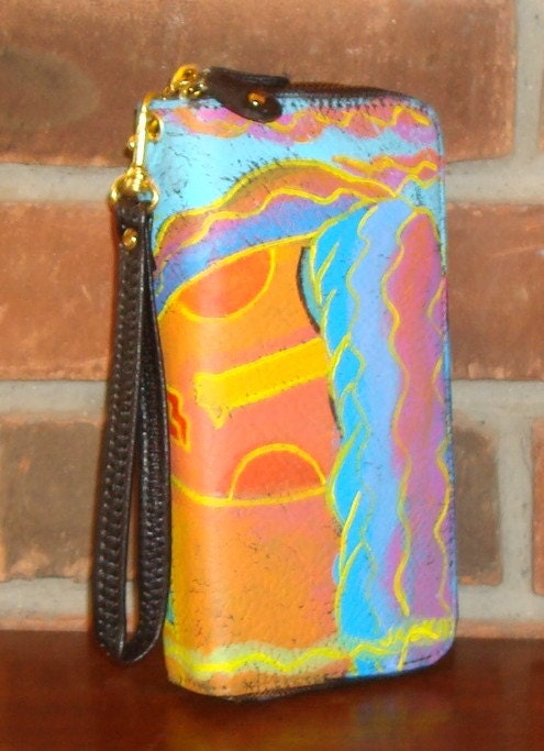 Hand Painted Wristlet Handbag Purse Funky Abstract Painting of a Woman