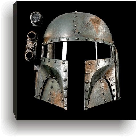 Steampunk Army military  Boba Fett Helmet Canvas Art  Print Star Wars