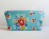 Makeup Bag Cosmetic Case Zipper Pouch Light Blue Bouquet Denyse Schmidt