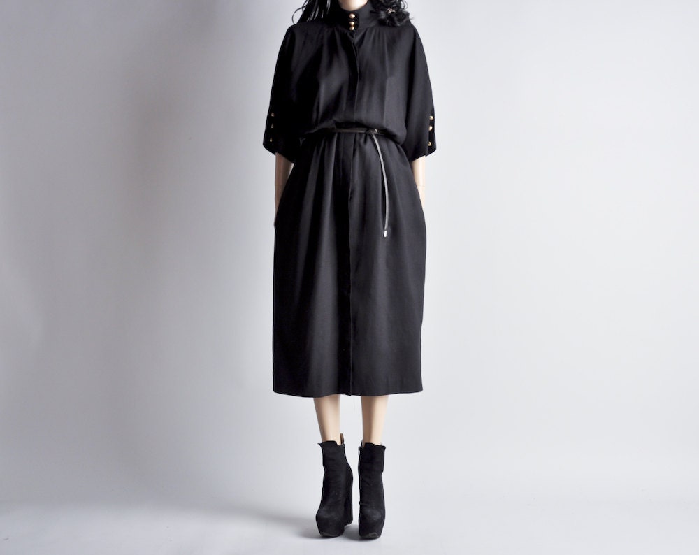 black minimalist linen shirt dress / s / m