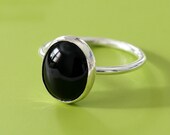 Oval Black Onyx Ring - Sterling Silver - Size 2 to 15