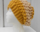 Slouch Tam Honey Yellow Bobble Beret Stripe Hat M L