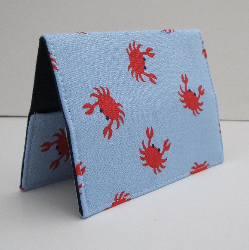 Passport Cover - Red Crabs on Spa Blue