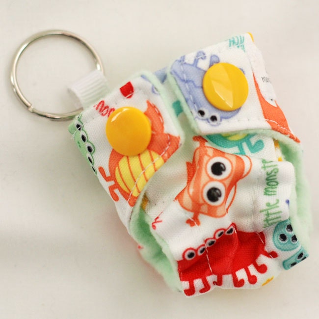 Monsters (light green microchamois) - Mini Pocket Cloth Diaper Keychain