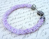 Light Purple, Lavender and Crystal Clear Beaded  Bracelet, Kumihimo Braid