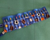 Crayon Roll Up Organizer Holds 16 Crayons, Easy for Little Hands - Hook & Loop Closure, Blue SPORTS fabric
