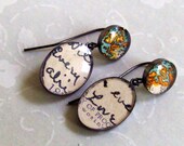 Vintage Map and Handwritten Postcards Sterling Silver Earrings  Traveling Love Letters 4ab