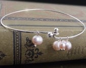 Silver Bangle Bracelet with Baroque Pearls Charms - Custom Made To Order