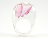 Pink Crystal Ring, Clear Resin Ring with Two Teardrops Rose Zirconia, Modern Jewelry
