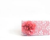 coral silk wedding clutch, ivory lace bridesmaids clutches, wedding bag, purse