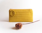Cosmetic Clutch Pleated  Wedding Bridal Clutch Purse Pouch Bag Mustard Yellow Rose Bridesmaid gift idea by Lolos