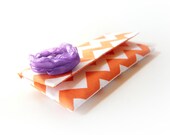White orange chevron, Bridesmaid gift idea, spring trends, Bridal Wedding Clutch, fold over clutch, choose color flower brooch,  by Lolos