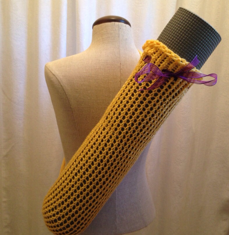 Yellow knitted yoga Pilates mat bag tote