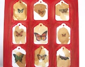 Butterfly original art mixed media collage small canvas red