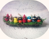 Mini Felted Row Of Birds In A Nest