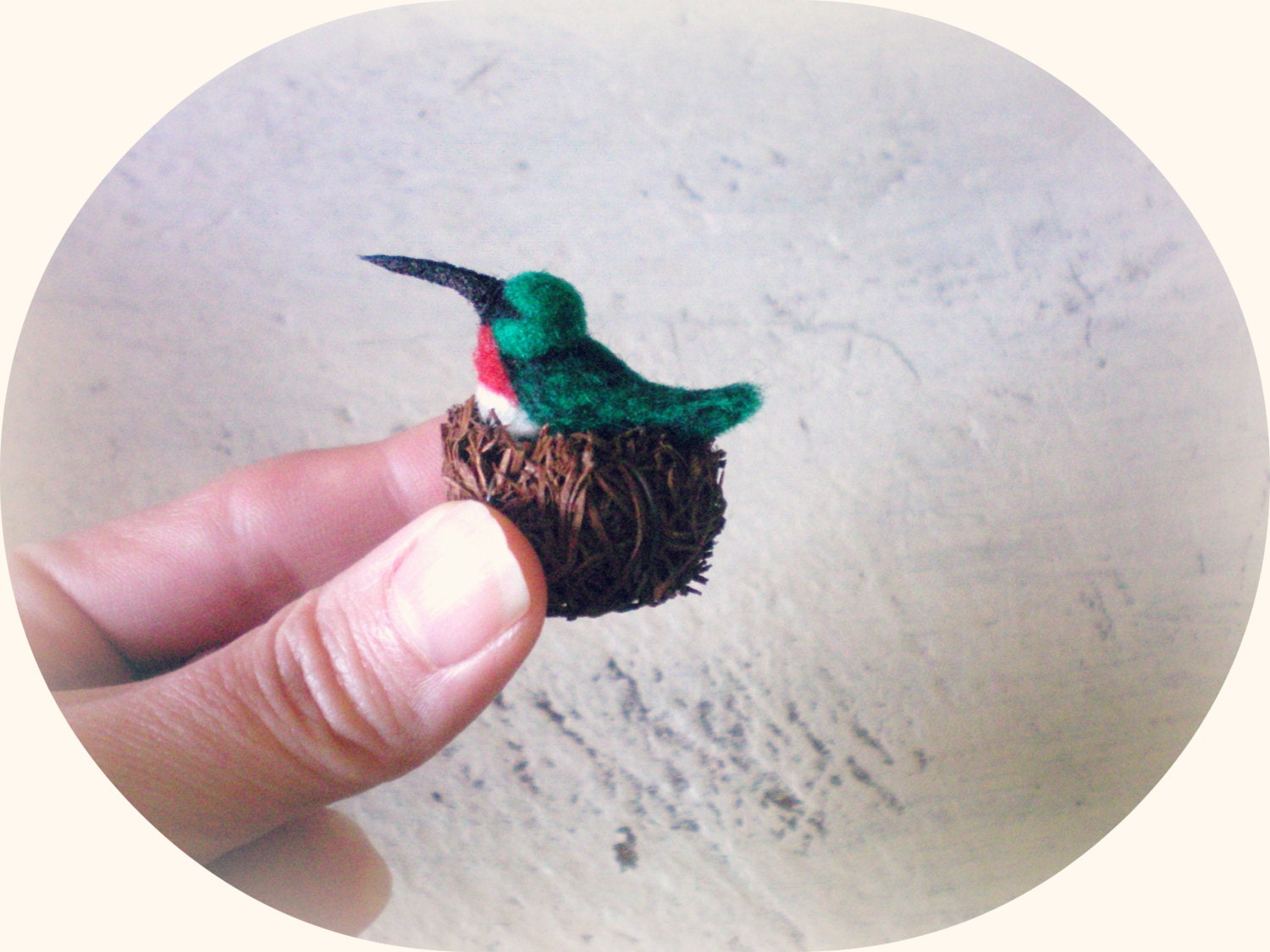 Mini Felted Hummingbird In Nest