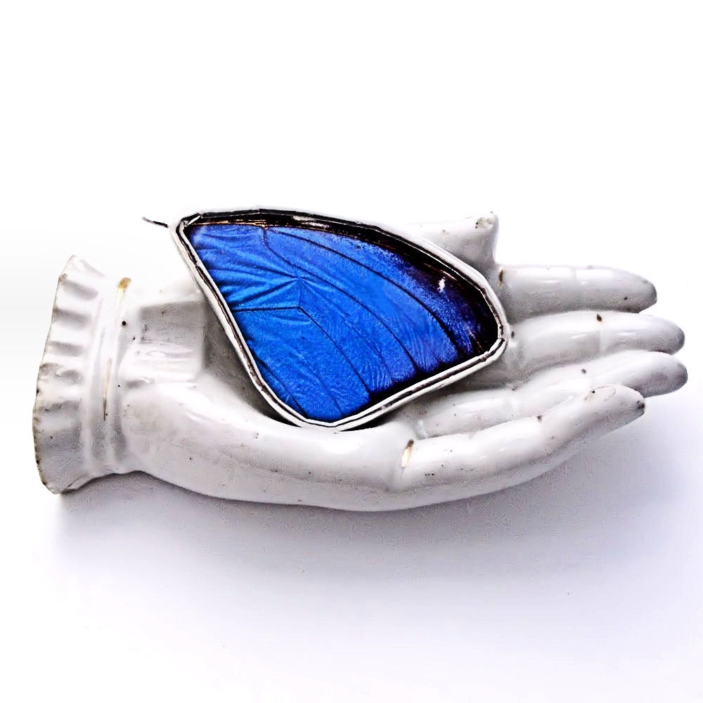 Real Butterfly Wing Necklace Blue Morpho Pendant