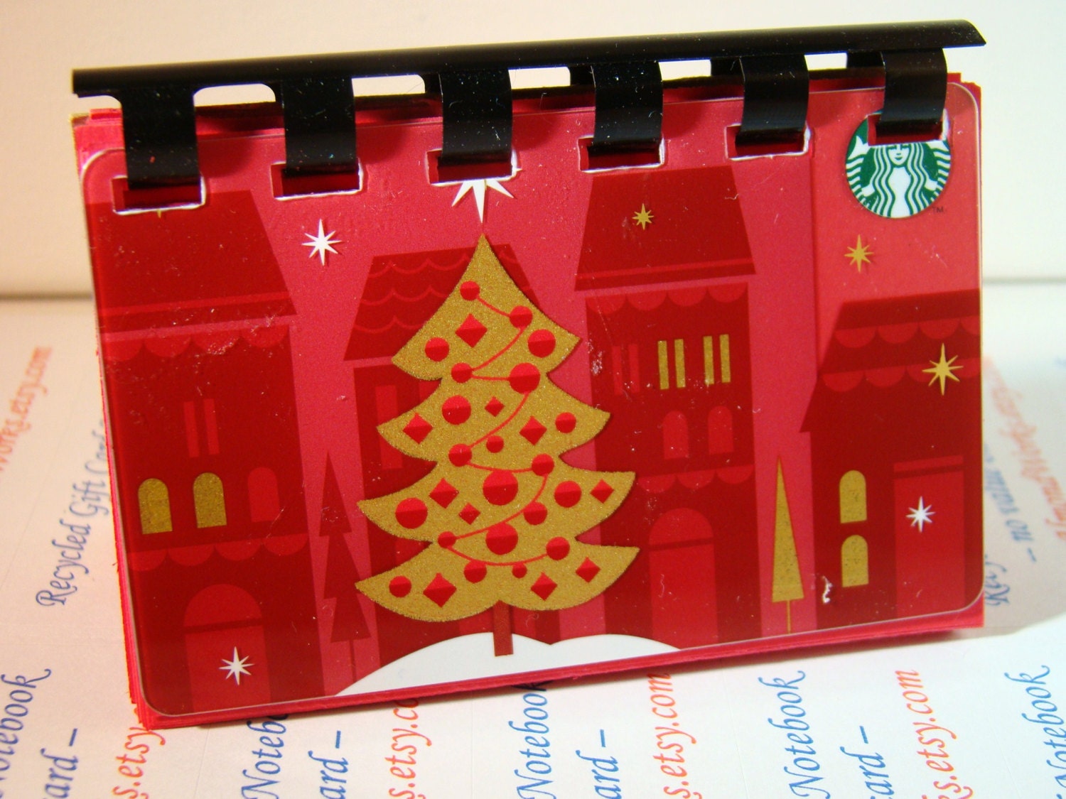 STARBUCKS  '' Holiday Tree 2012 ""  upcycled Giftcard Notebook
