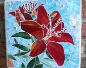 Gorgeous Red Stained Glass Mosaic Lilly Wall Art