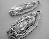 LARGE Mary Religious Medal Our Lady of Guadalupe Virgen de Banos silver pendant lot of 2