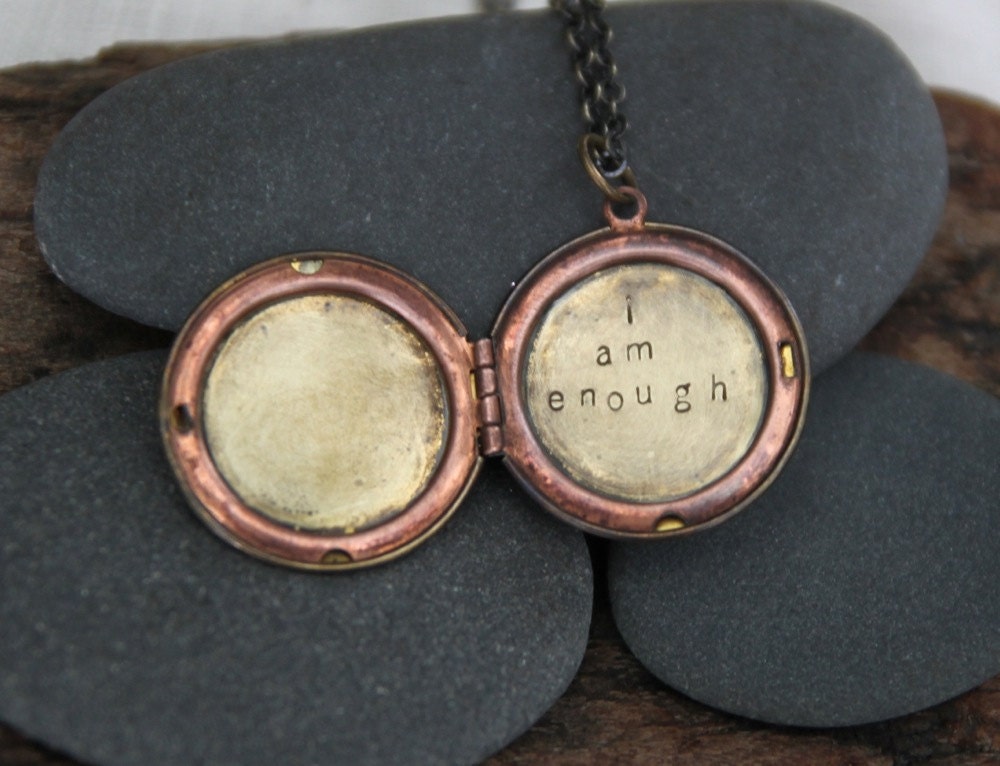 i am enough . a (whispered) hand stamped soul mantra locket