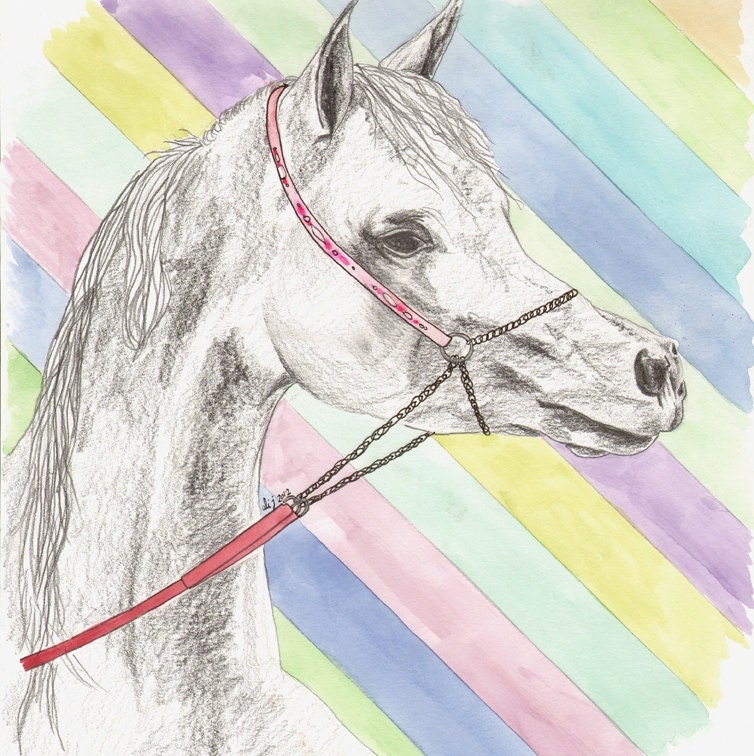 Horse with rainbow stripes original illustration